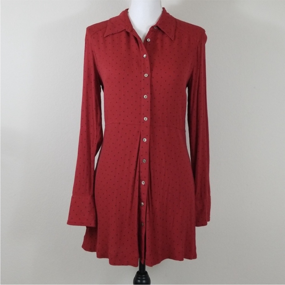 Free People Red Polka Dot Buttons Up Dress C5